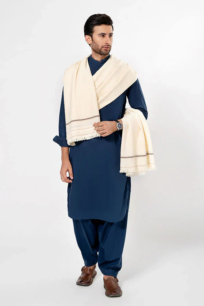 J. Men's Winter Wool Shawl - White