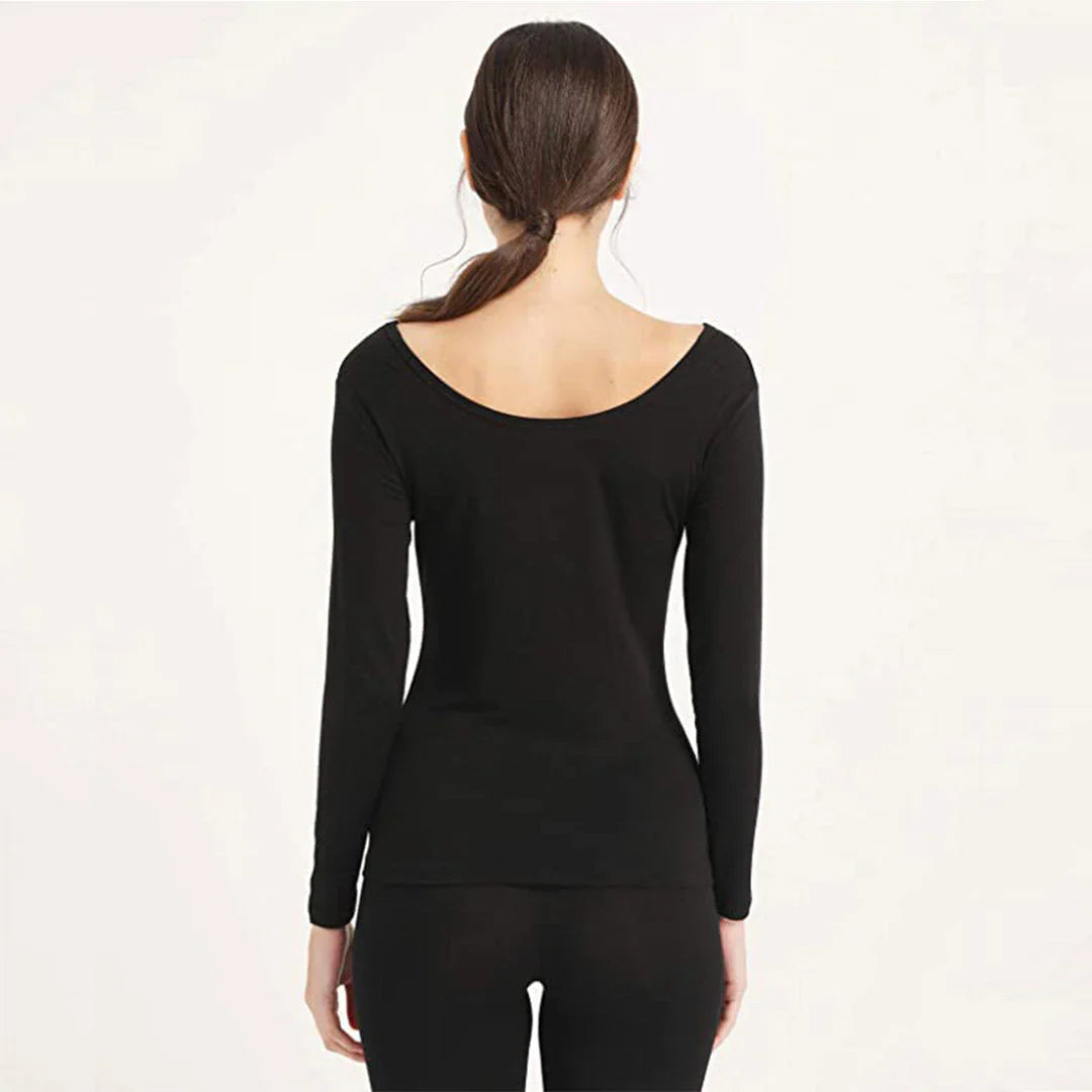 Women's Deep Neck Thermal Warmer Wool (FULL SUIT) - BLACK