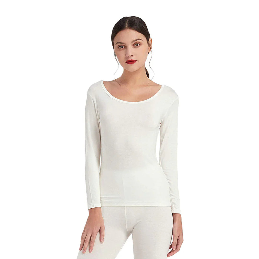 Women's Deep Neck Full-Body Thermal Warmer Wool (FULL SUIT) - WHITE