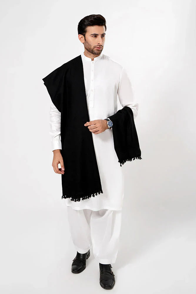 J. Men's Winter Wool Shawl - Black