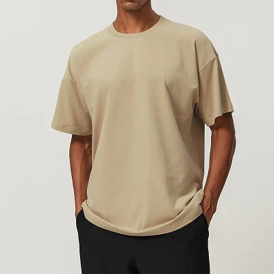 Plain Beige Drop Shoulder T-Shirt For  Mens