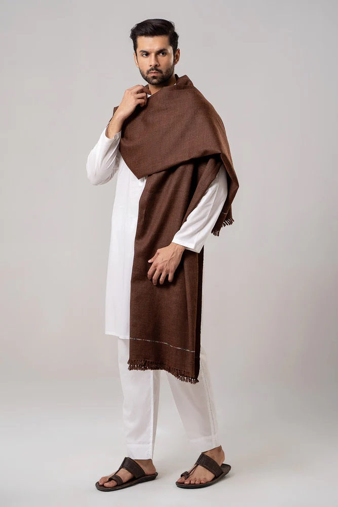 J. Men's Winter Wool Shawl - Coffee Brown