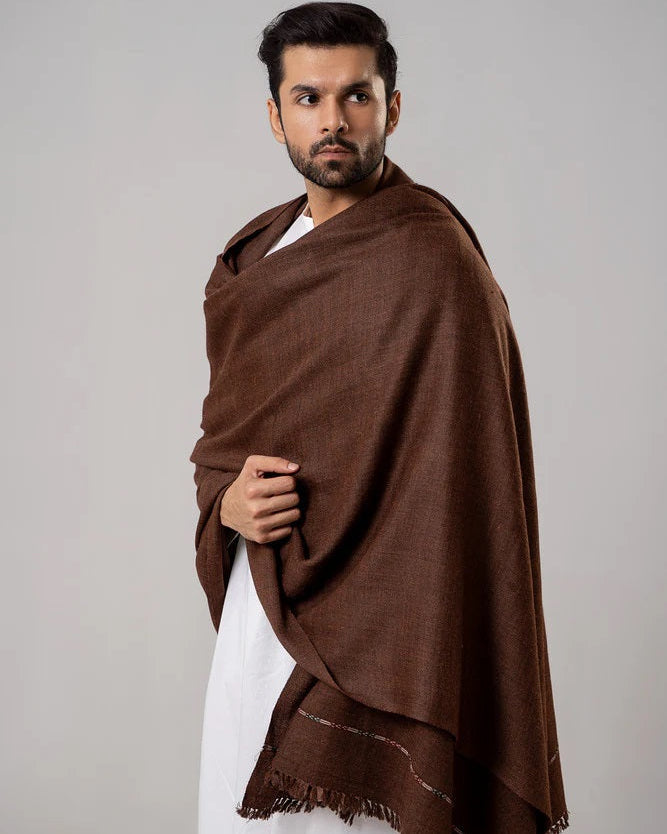 J. Men's Winter Wool Shawl - Coffee Brown
