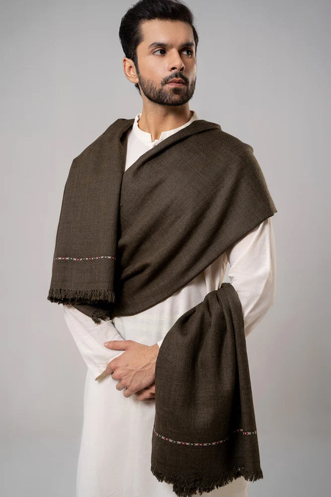J. Men's Winter Wool Shawl - Dark Brown
