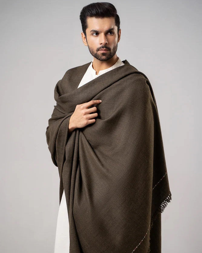 J. Men's Winter Wool Shawl - Dark Brown