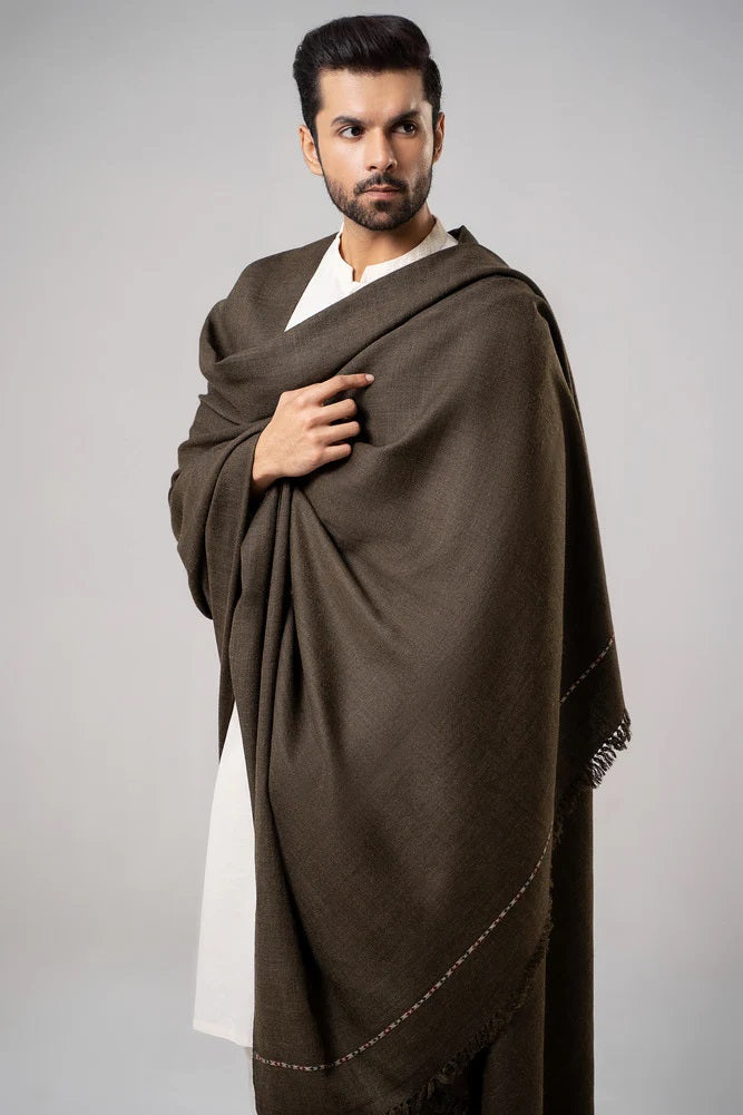 J. Men's Winter Wool Shawl - Dark Brown
