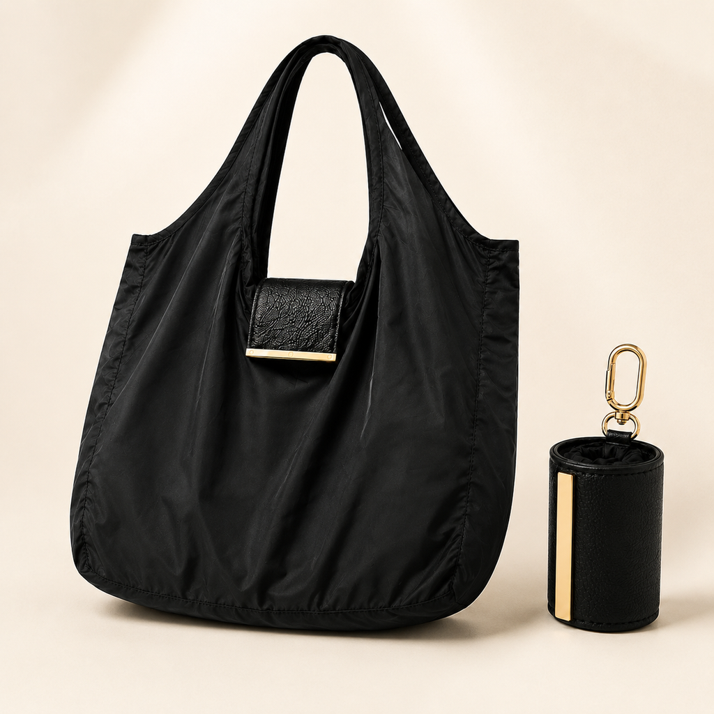 Foldable Keychain Tote Bag with Compact Leather Case