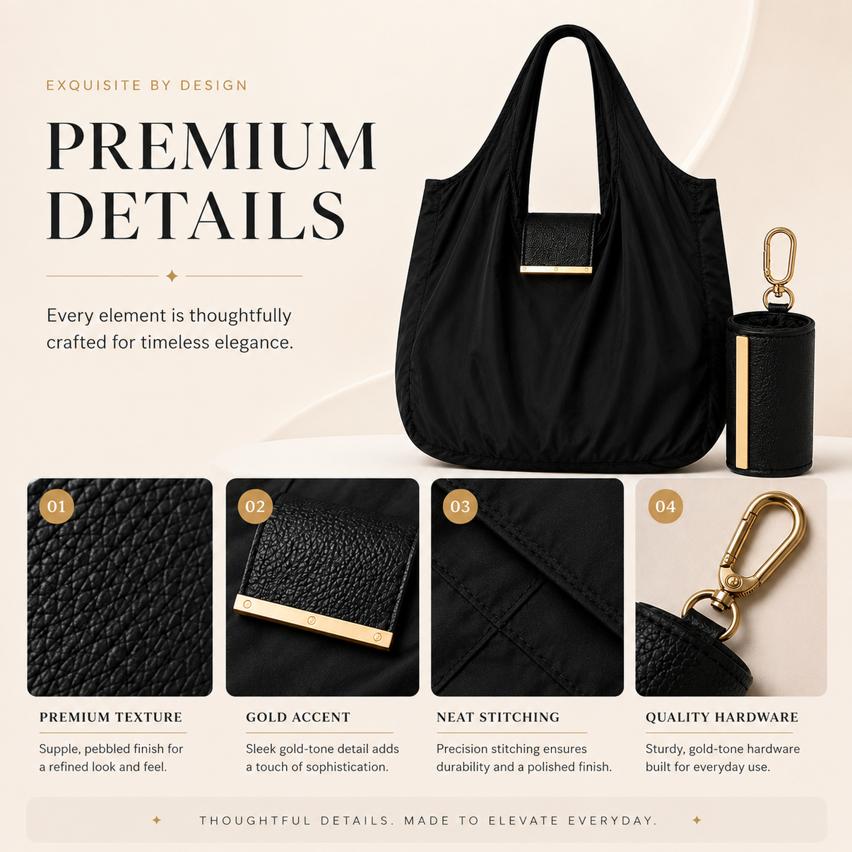 Foldable Keychain Tote Bag with Compact Leather Case
