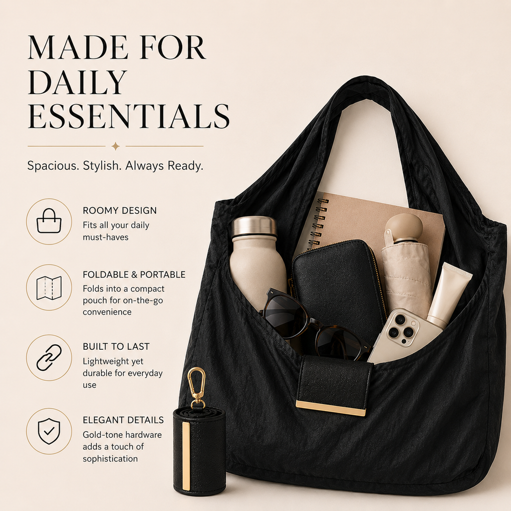 Foldable Keychain Tote Bag with Compact Leather Case