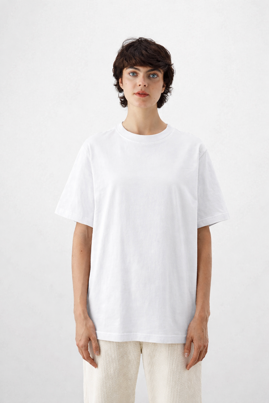 unisex drop shoulder T-shirt ( white )