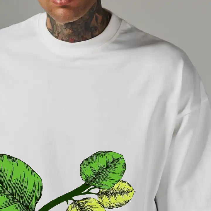 Flower Pirnt White Drop Shoulder T-Shirt Unisex