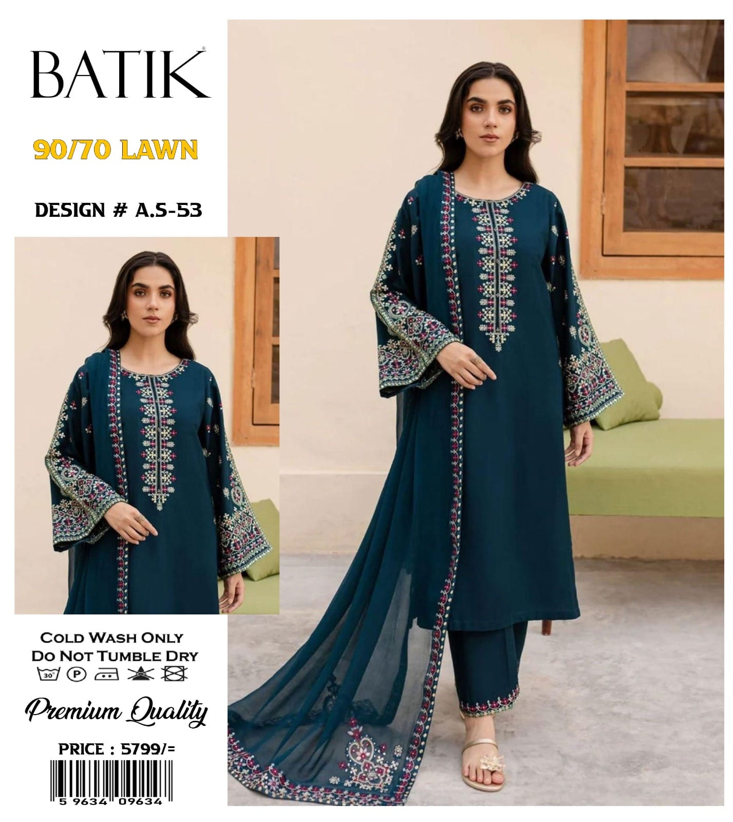 Best Quality Pure Airjet lawn 90/70 Embroidered
