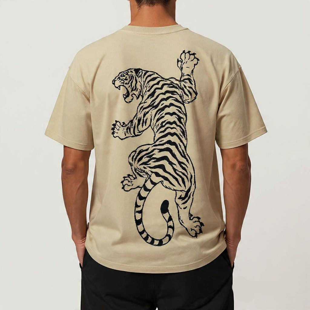 Leoperd Print Beige Drop Shoulder T-Shirt  Unisex