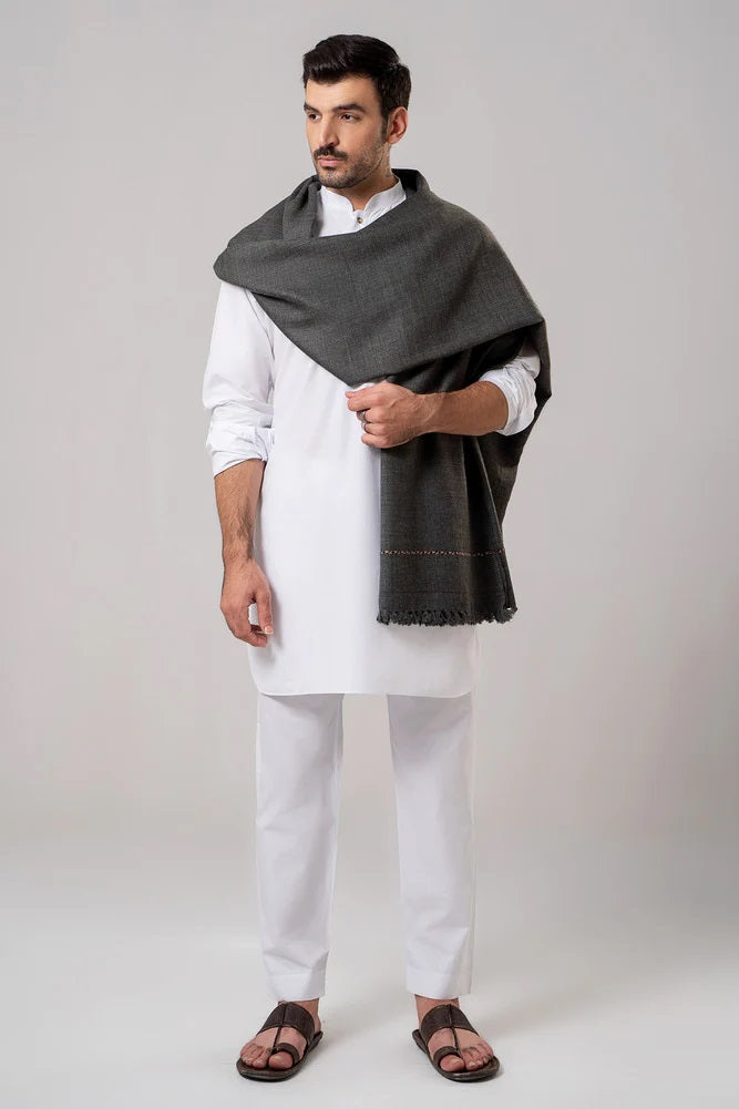 J. Men's Winter Wool Shawl - Dark Grey
