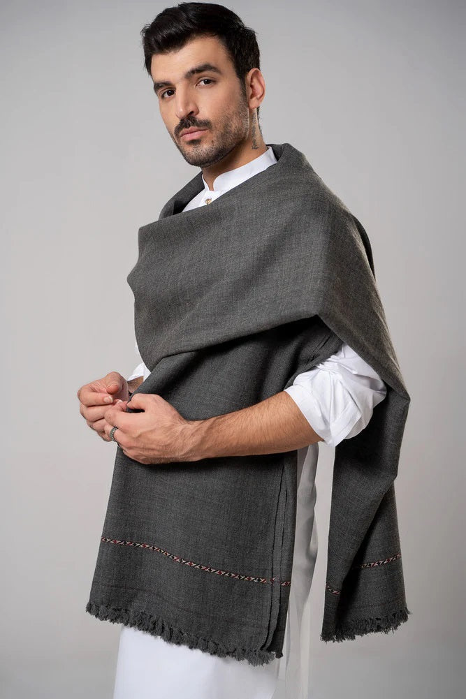 J. Men's Winter Wool Shawl - Dark Grey
