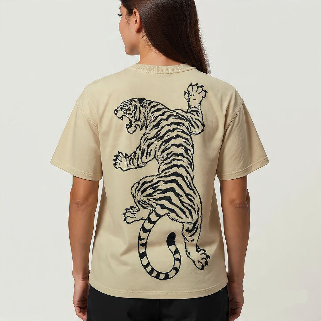 Leoperd Print Beige Drop Shoulder T-Shirt  Unisex