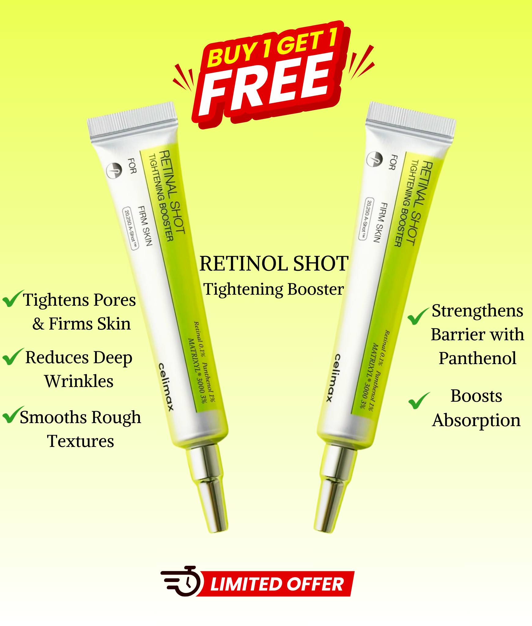 Maax Celimax Retinol Shot Tightening Booster | Advanced Firming & Anti-Aging Serum | Buy 1 Get 1 FREE